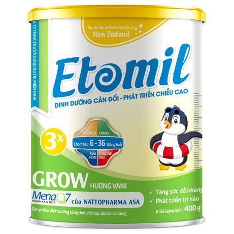 Sữa bột Etomil 3x Grow Hương Vani, Lon 400G. Giúp Bé Tăng Cường Phát Triển Chiều Cao, Cải Thiện Tình Trạng Thấp Còi (Sữa Công Thức)