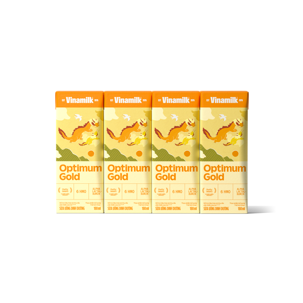 Lốc 4 hộp sữa bột pha sẵn VNM Optimum Gold 180ml - Sữa nước hỗ trợ phát triển toàn diện, chất lượng quốc tế