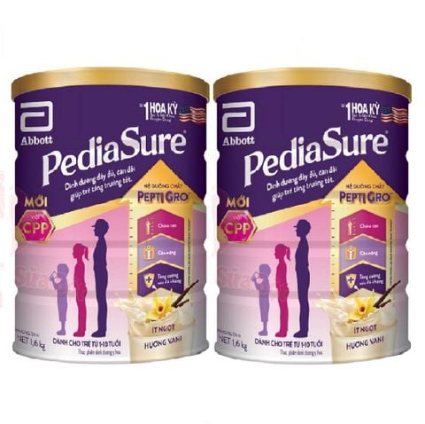 Combo 2 lon Sữa Pediasure 1.6kg vani (ít ngọt) dành cho trẻ biếng ăn từ 1-10 tuổi