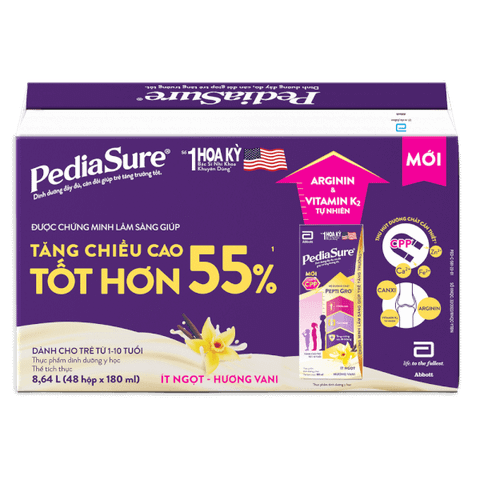 Thùng 48 Hộp Sữa nước Pediasure Vani 180ml ít ngọt ( Bao bì sản phẩm thay đổi theo đợt )