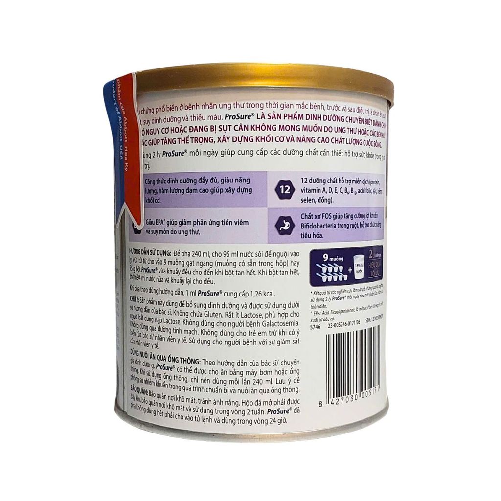 Sữa Bột Prosure Vani 380g cho người ung thư