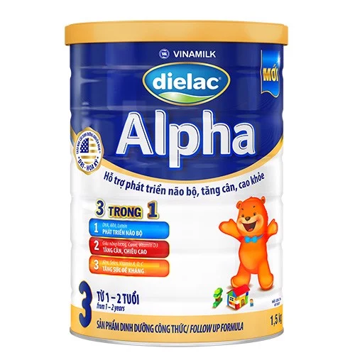 Sữa bột Vinamilk Dielac Alpha 3 - Hộp thiếc 1500gr (cho trẻ từ 1 - 2 tuổi) - Sữa công thức 3 trong 1 hỗ trợ phát triển não bộ, tăng cân chiều cao, tăng sức đề kháng
