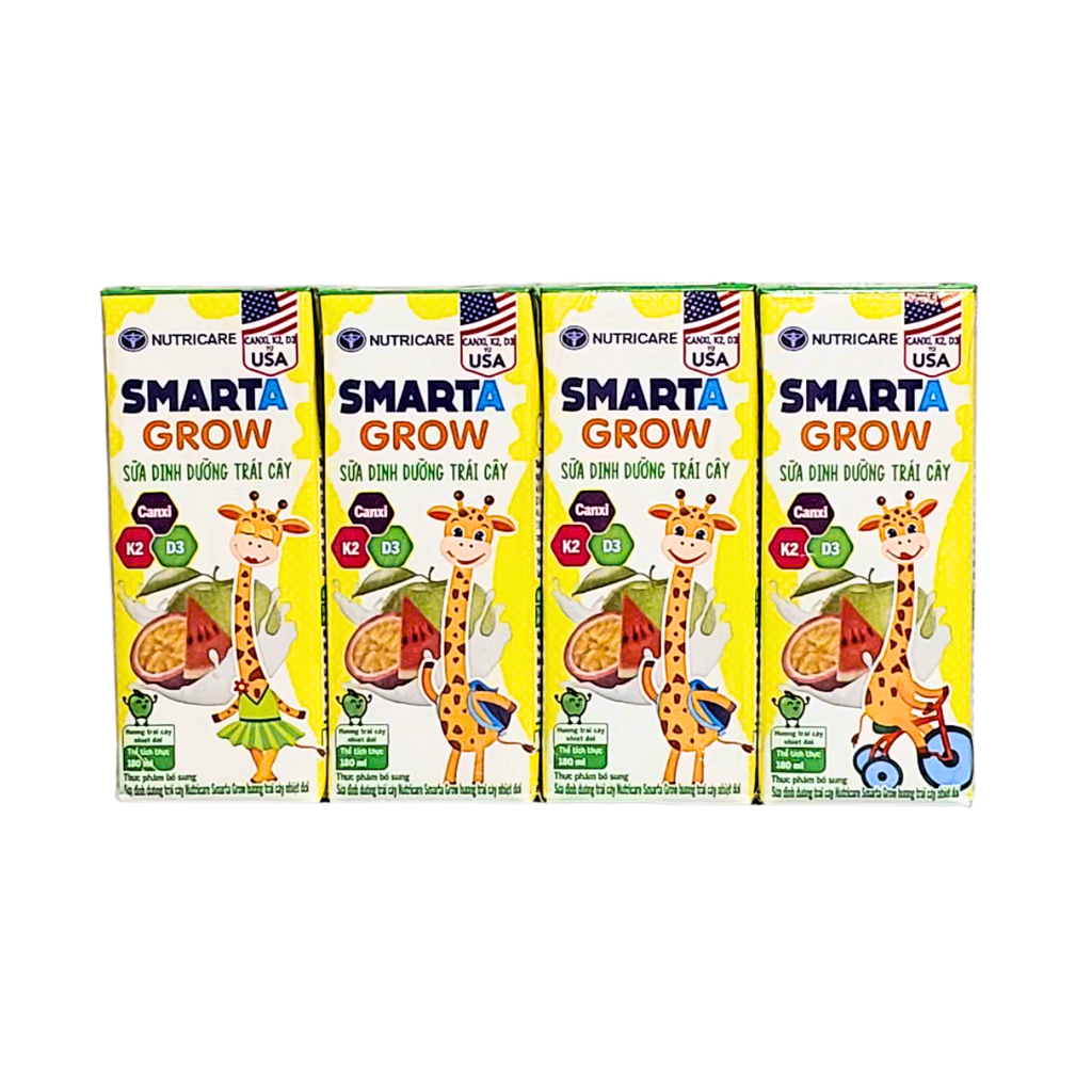 Thùng 48 hộp sữa pha sẵn 180ml Nutricare Smarta Grow-Sữa dinh dưỡng trái cây - Cho trẻ từ 1 tuổi trở lên.