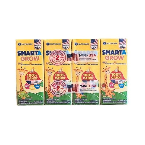Lốc 4 hộp sữa pha sẵn 180ml Nutricare Smarta Grow - Cho trẻ từ 1 tuổi trở lên.
