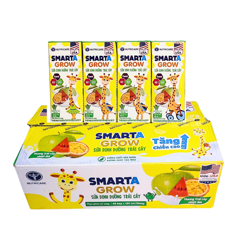 Thùng 48 hộp sữa pha sẵn 180ml Nutricare Smarta Grow-Sữa dinh dưỡng trái cây - Cho trẻ từ 1 tuổi trở lên.