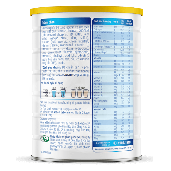 Sữa Bột Abbott Grow 2+ Lon 1,6KG - Cho bé từ 2 tuổi trở lên.