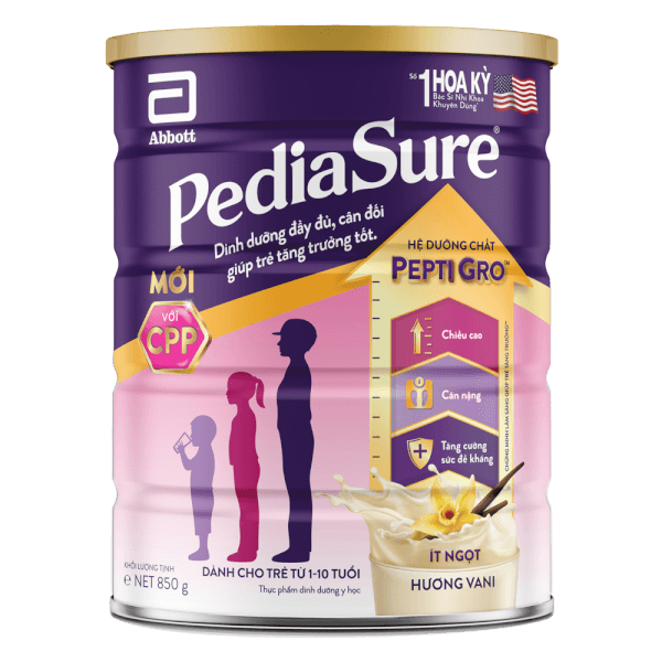 Combo 2 lon Sữa bột Pediasure 850g Ít ngọt  hương vani giúp bé tăng trưởng về chiều cao, cân nặng