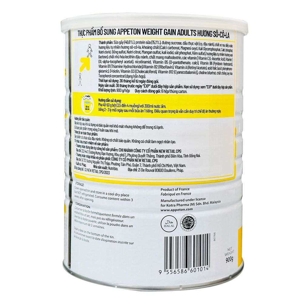 Sữa bột Appeton Weight Gain Lon 900g Vị vani – Sữa cho người gầy
