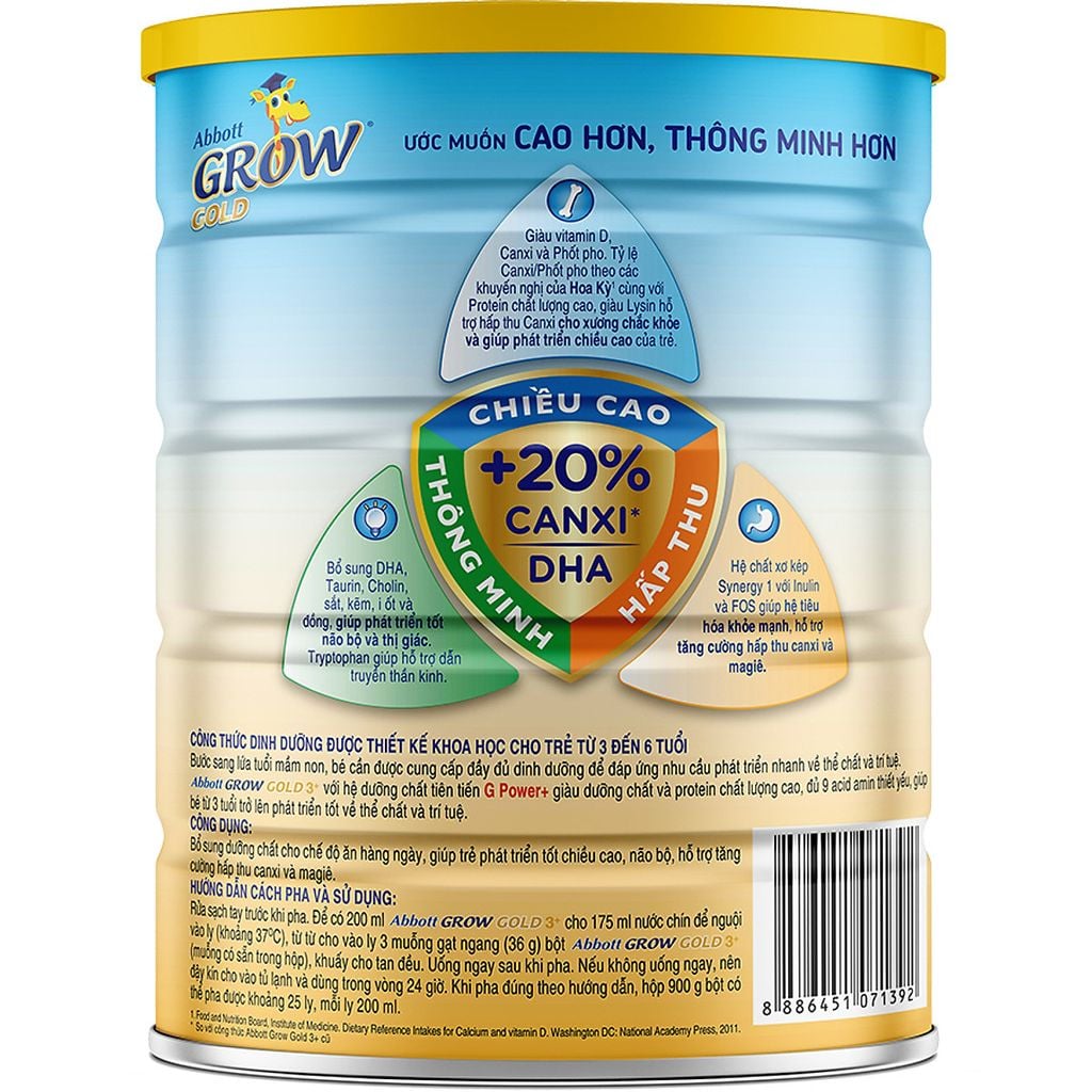 Sữa Bột Abbott Grow Gold 3+ 1.6Kg hương Vani (3-6 tuổi)