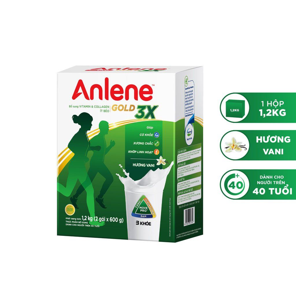 Sữa Bột Anlene Gold Hương Vani Hộp Giấy 1.2kg (3 Khỏe Cơ, Xương, Khớp - Dành cho người trên 40 tuổi)