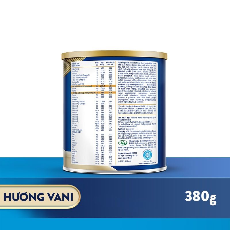 Sữa bột Ensure Gold Abbott hương vani (HMB) 380g
