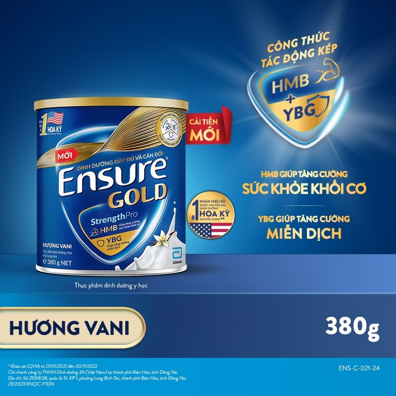 Sữa bột Ensure Gold Abbott hương vani (HMB) 380g