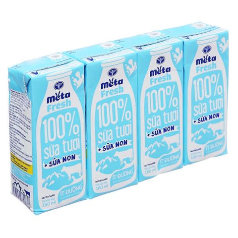 Thùng 48 hộp sữa tươi bổ sung sữa non 180ml Meta Fresh Ít Đường