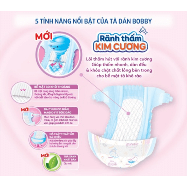 Tã dán Bobby siêu thấm (S, 4-8kg, 54 miếng) (giao bao bì ngẫu nhiên)