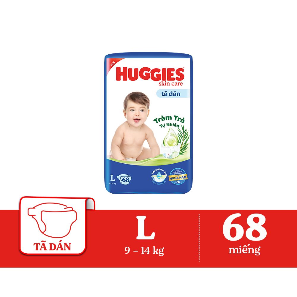 Tã dán Huggies Skincare cực đại (L, 9 - 14kg, 68 miếng)