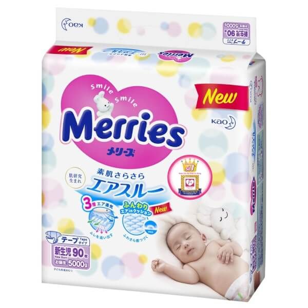 Tã dán Merries nội địa (Newborn, dưới 5kg, 90 + 6 miếng)