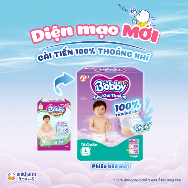 Tã quần Bobby  XL66, +6 miếng - Siêu khô thoáng