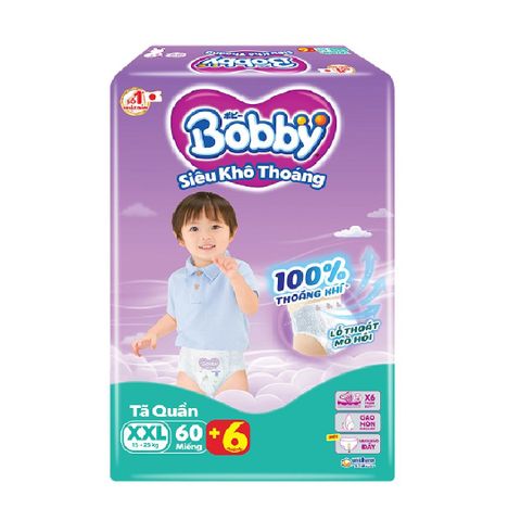 Tã quần Bobby  XXL60, +6 miếng - Siêu khô thoáng