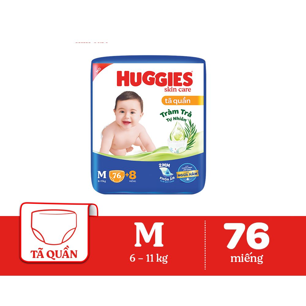 Tã quần Huggies Skincare gói cực đại (M, 6-11kg, 76 miếng)