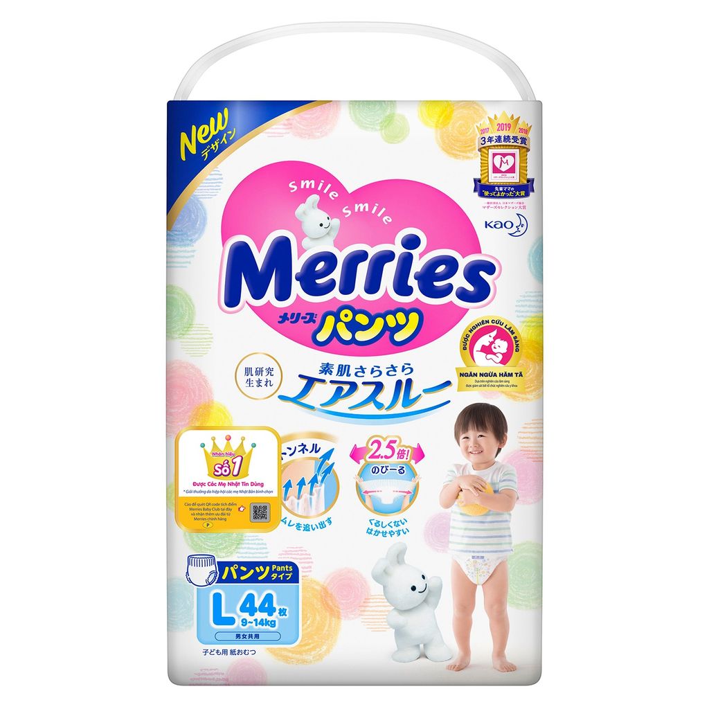 Tã quần Merries nội địa (L, 9-14kg, 44 + 6 miếng)