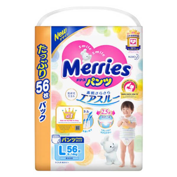 Tã quần Merries Ultra Jumbo (L, 9-14kg, 56 miếng)