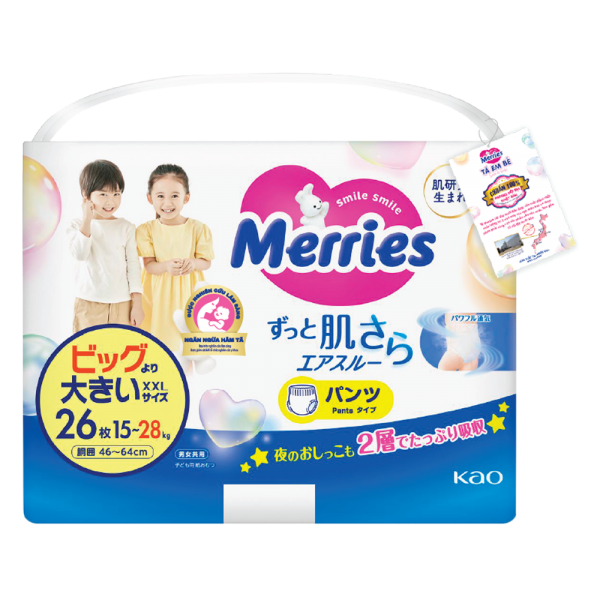 Tã quần Merries (XXL, 15-28kg, 26 miếng)