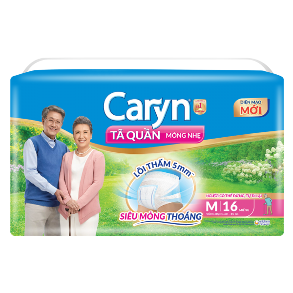 Tã Bỉm Quần Caryn Người Lớn Caryn M 16 Miếng Mỏng Nhẹ Chống Tràn Dành Cho Người Già Có Thể Đi Lại