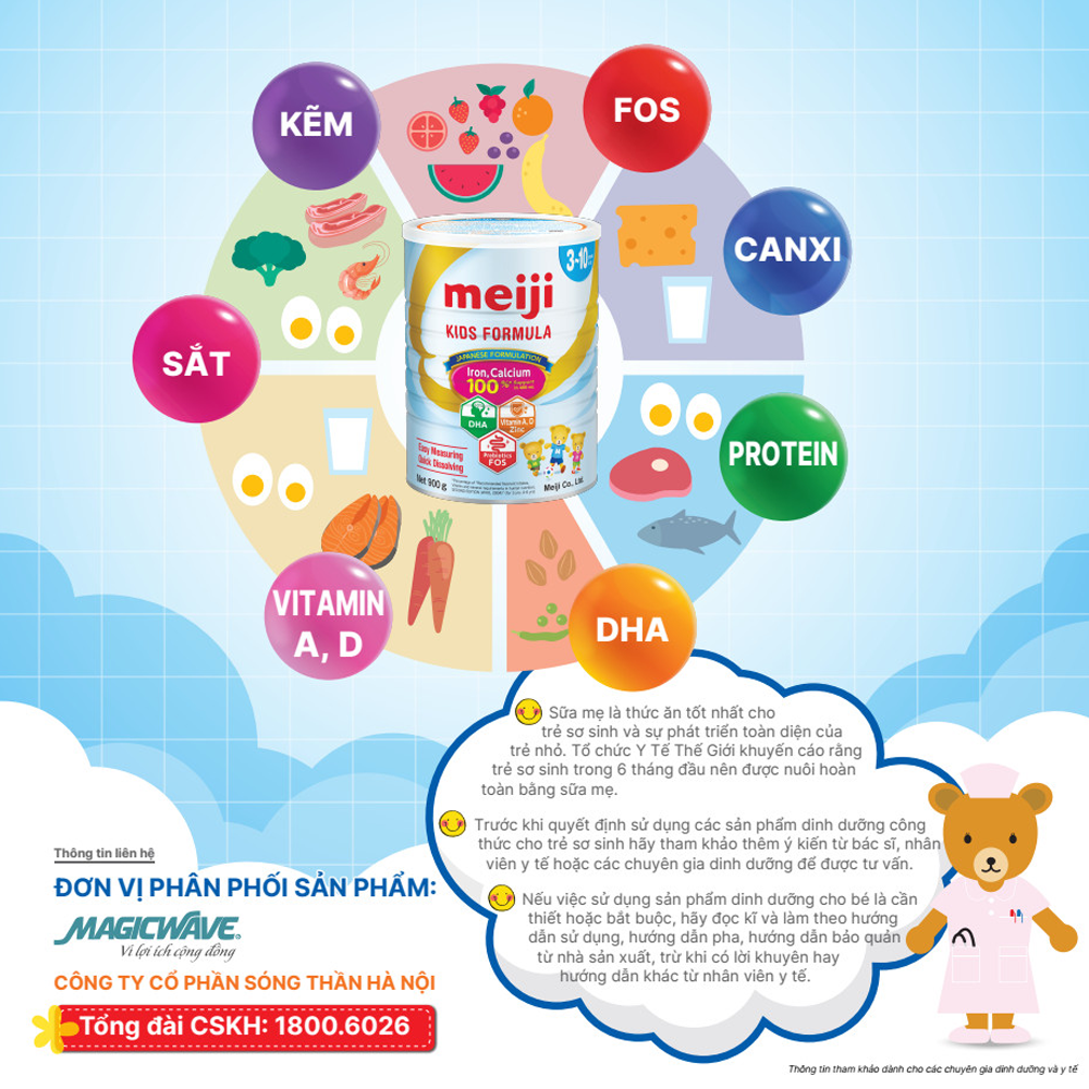 Sữa bột Meiji Kids Formula Nhập Khẩu Cho Bé 3 -10 Tuổi Lon 900g