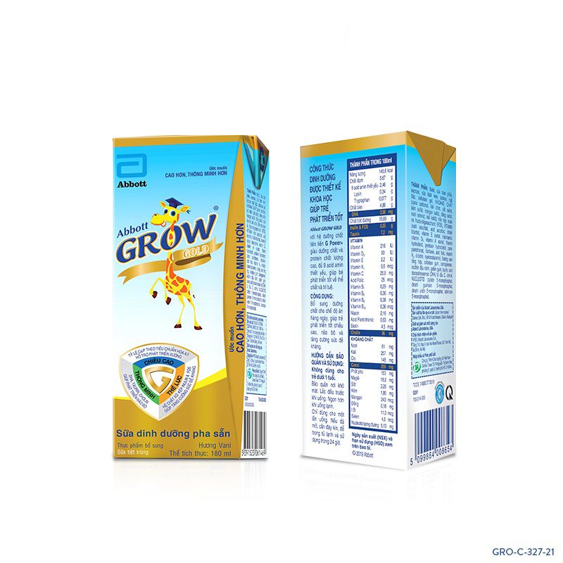 Thùng 48 hộp sữa công thức pha sẵn Abbott Grow Gold hương vani 180ml
