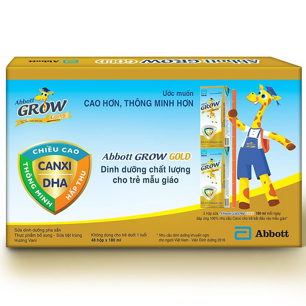 Thùng 48 hộp sữa công thức pha sẵn Abbott Grow Gold hương vani 180ml