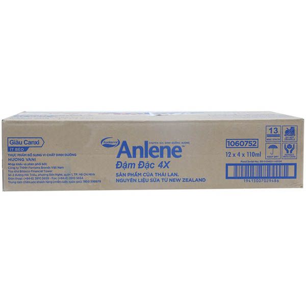 Lốc 4 hộp sữa nước Anlene đậm đặc 4X hương Vani 125ml