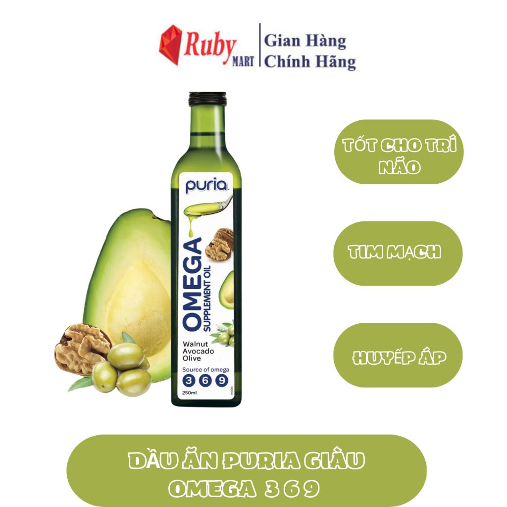 Dầu Óc Chó, Oliu, Quả Bơ Omega369 Puria Nhập Khẩu Nguyên Chai Từ New Zealand