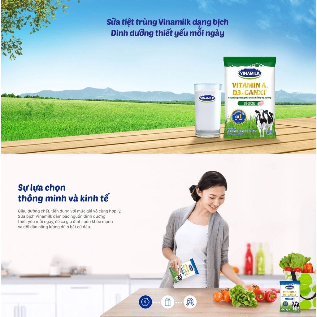 Thùng 48 Bịch Sữa Dinh Dưỡng Vinamilk ít đường 220ml