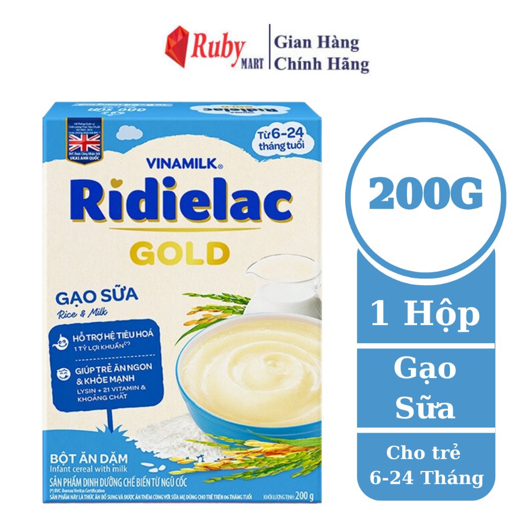 Bột ăn dặm Ridielac Gold Gạo sữa - Hộp giấy 200g