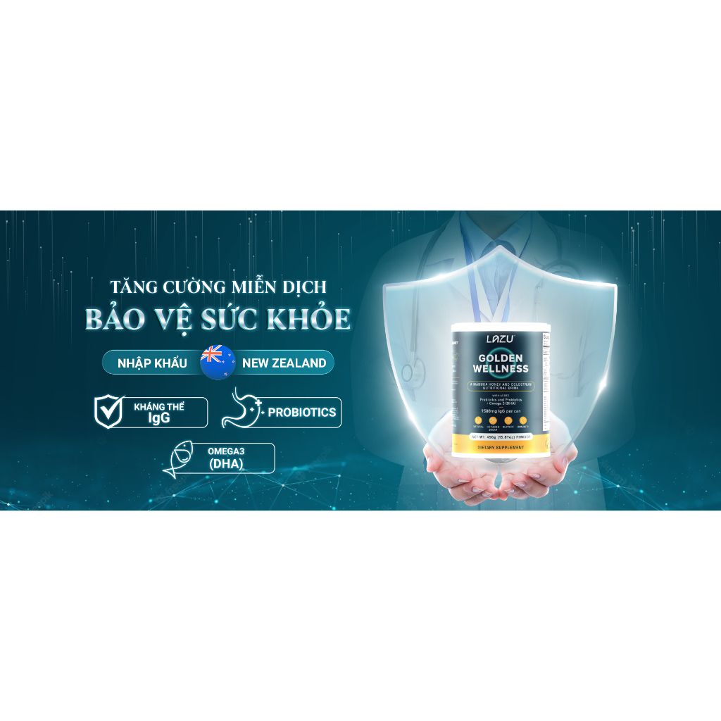 Sữa non kết hợp mật ong Manuka cao cấp LAZU GOLDEN WELLESS nhập khẩu New Zealand hộp 450g