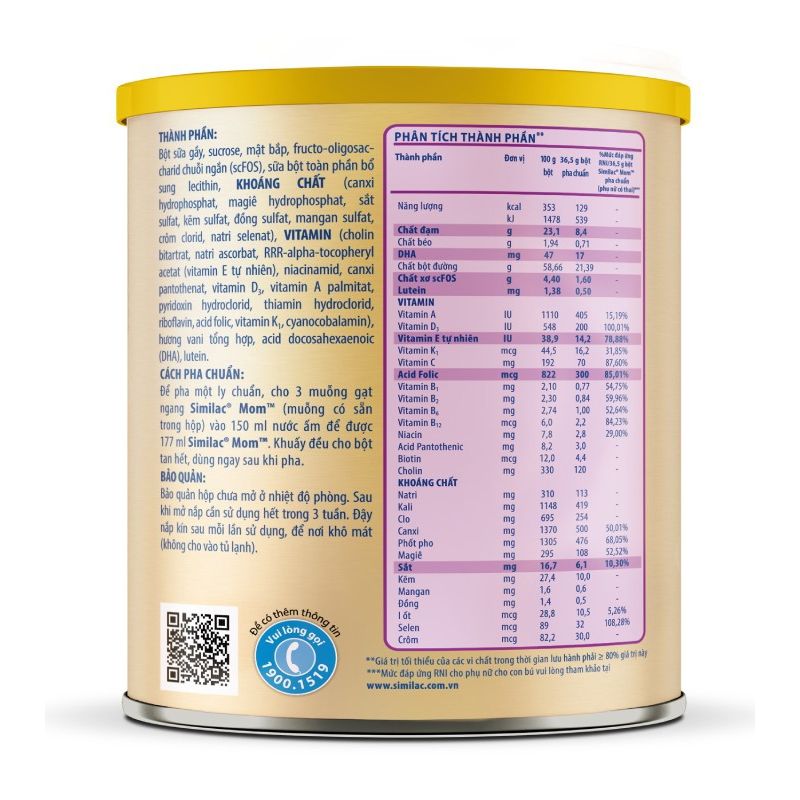 Sữa bột Similac Mom IQ 400G hương vani bổ sung dinh dưỡng cho bà mẹ mang thai và cho con bú