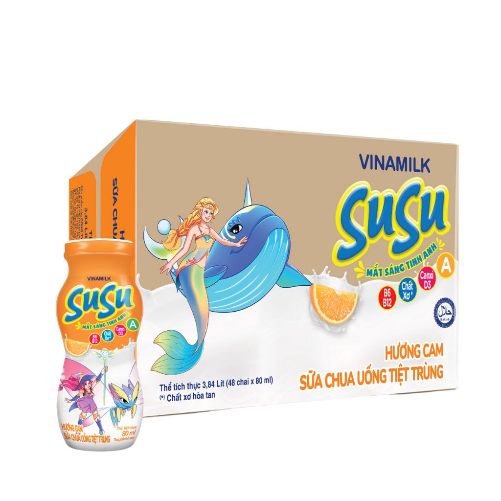 Thùng 48 Chai x 80ml Sữa Chua Uống Vinamilk Susu Hương Cam