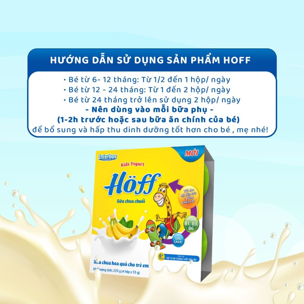Thùng 48 hộp Sữa chua hoa quả Hoff vị CHUỐI cho bé từ 6 tháng tuổi, bổ sung men lợi khuẩn, tốt cho tiêu hóa