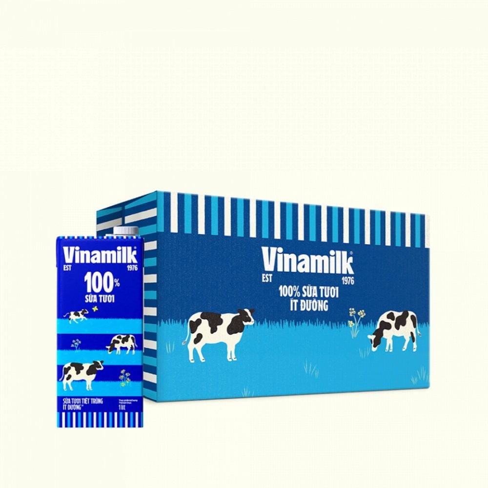 Sữa tươi tiệt trùng Vinamilk 100% ít đường - Hộp 1L