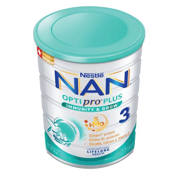  Sữa bột Nan Optipro PLUS 3 1.5kg, với 5HMO, công thức từ Thụy Sĩ (1-2 tuổi) 