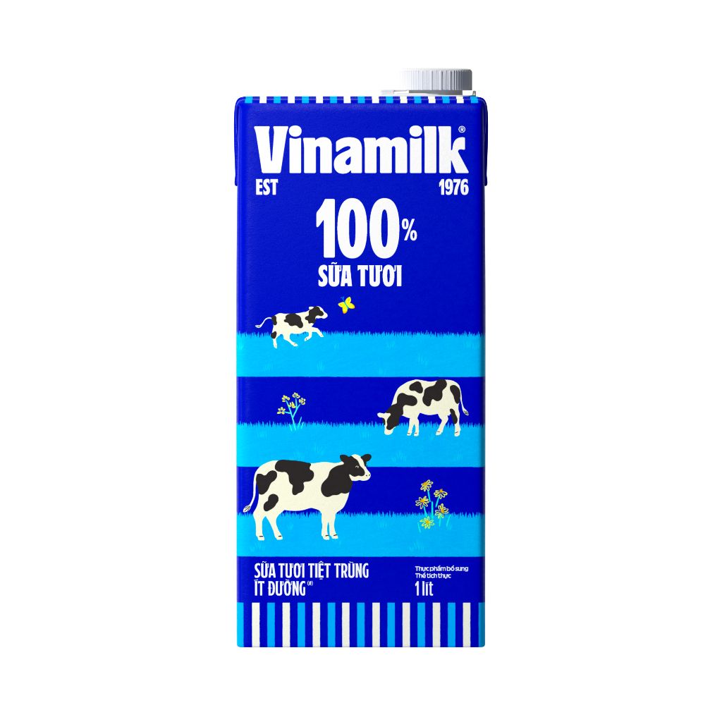  Sữa tươi tiệt trùng Vinamilk 100% ít đường - Hộp 1L 