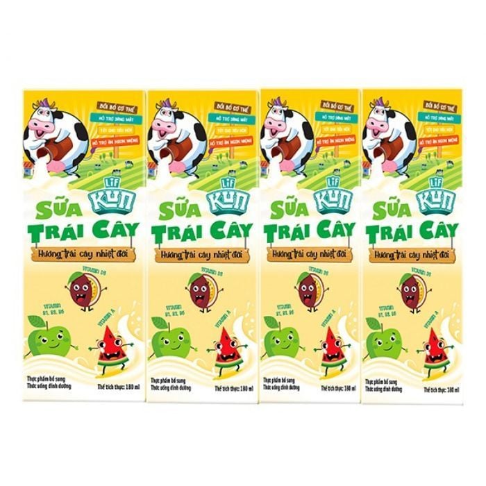 Lốc 4 hộp sữa trái cây nhiệt đới Kun  180ml