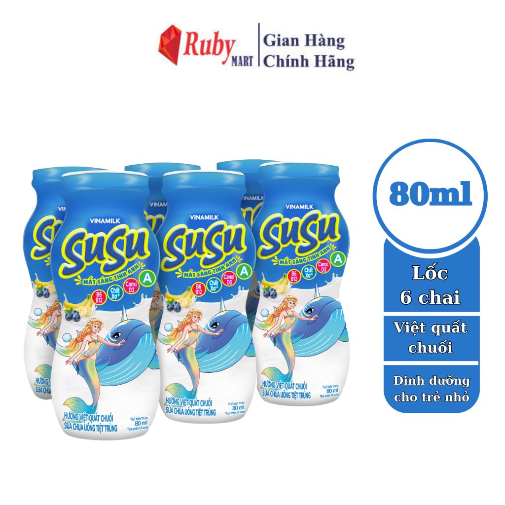  Lốc 6 Chai x 80ml Sữa Chua Uống Vinamilk Susu Hương Việt Quất 