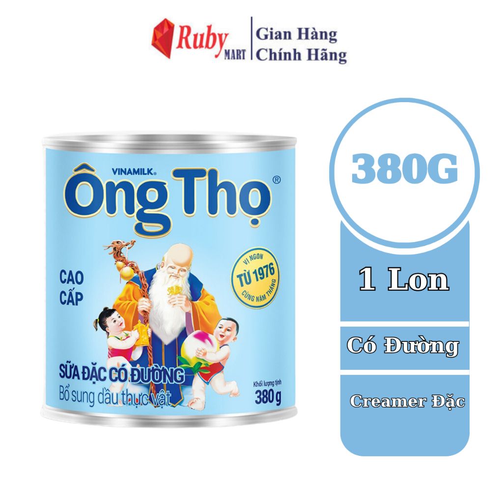 Sữa đặc có đường Ông Thọ Trắng nhãn xanh lon 380g