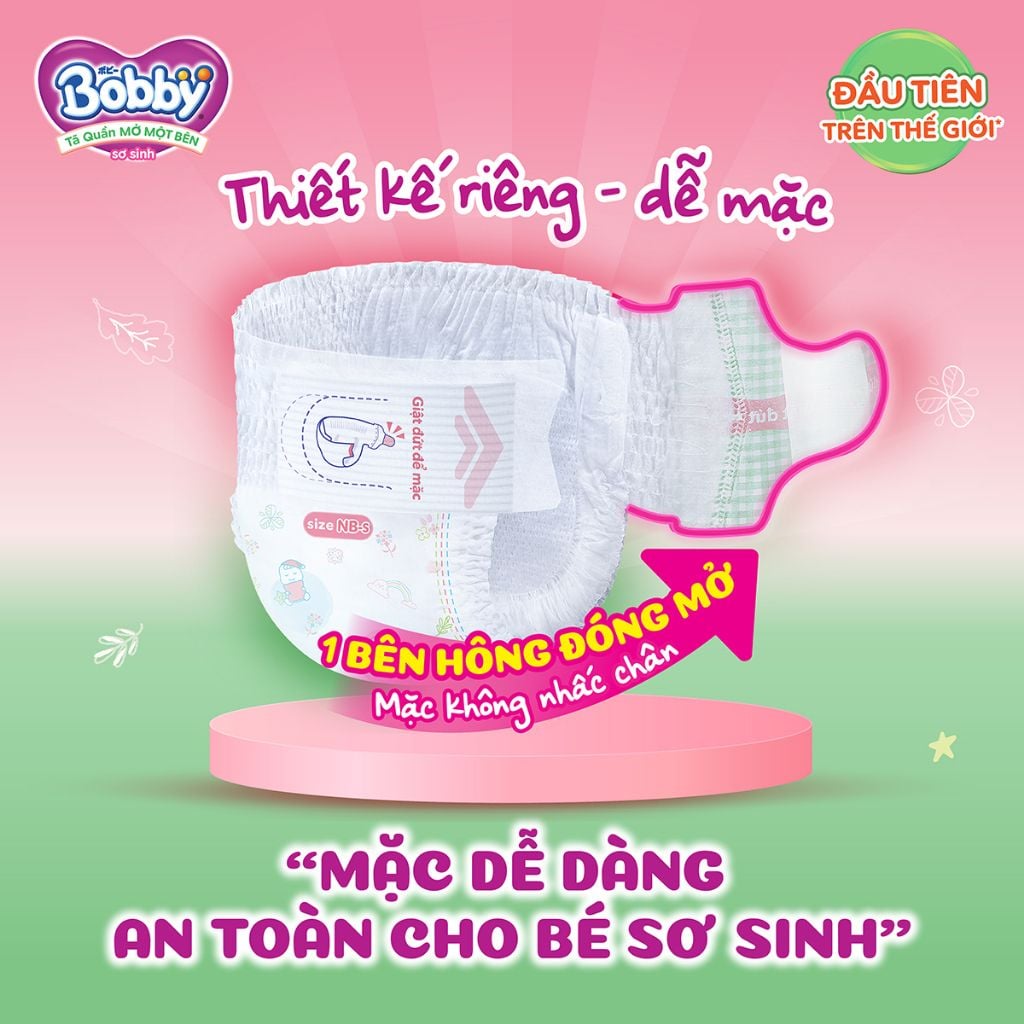 Tã quần NB 70 miếng Mở Một Bên Bobby Đầu Tiên Trên Thế Giới