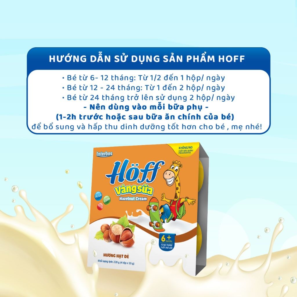 Thùng 48 hộp Váng Sữa vị HẠT DẺ Hoff cho bé từ 6 tháng tuổi, giàu protein và canxi, tăng cường hệ miễn dịch