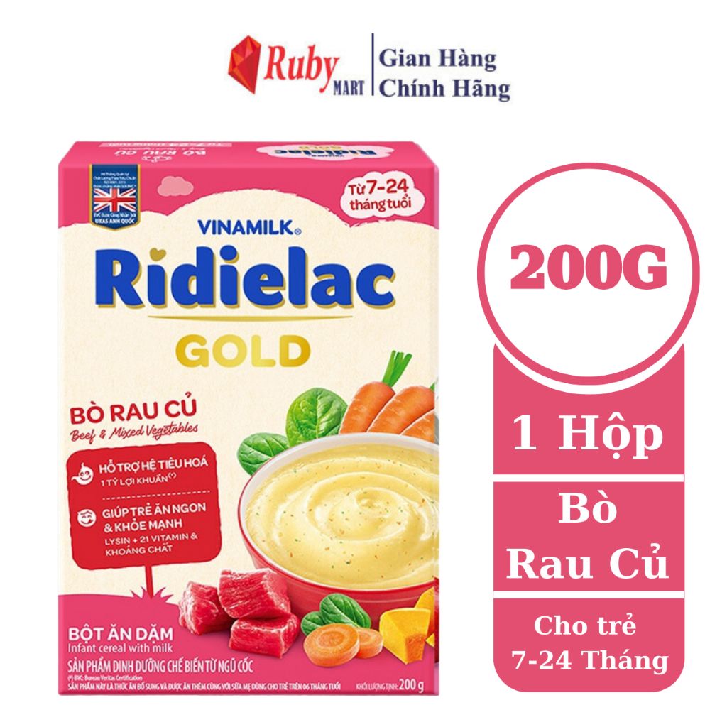 Bột Ăn Dặm RiDielac Gold Bò Rau Củ - Hộp Giấy 200g