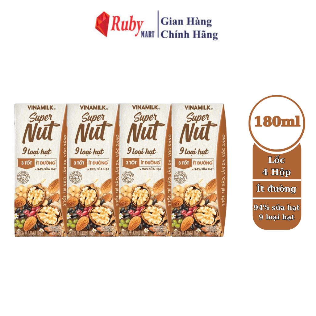 Lốc 4 hộp sữa 9 loại hạt Vinamilk Super Nut 180ml