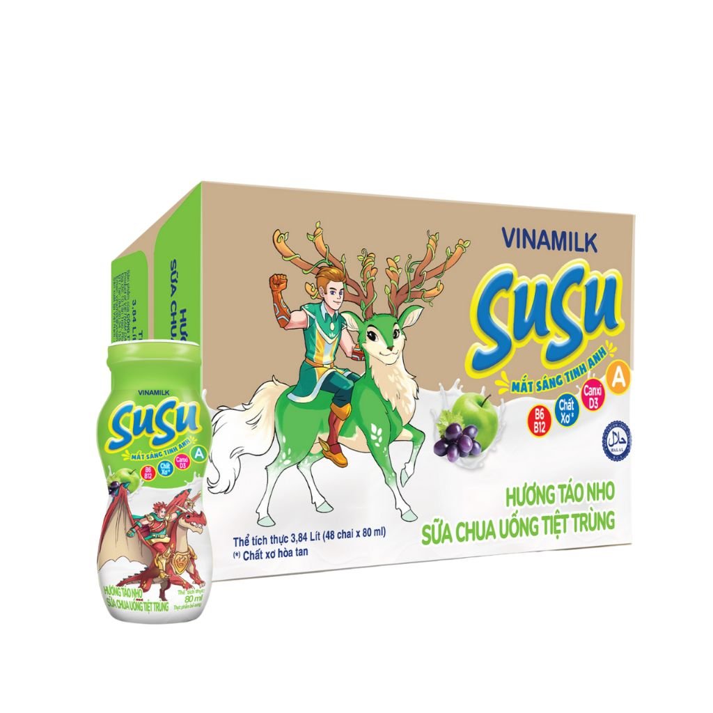 Thùng 48 Chai x 80ml Sữa Chua Uống Vinamilk Susu Hương Táo Nho