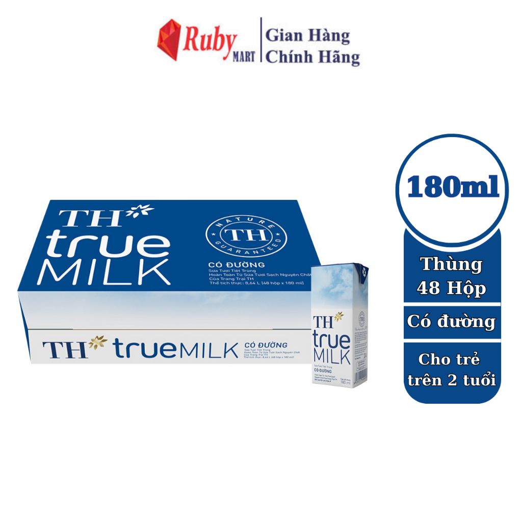  Thùng 48 hộp sữa tươi tiệt trùng có đường TH True Milk 180ml (180ml x 48) 